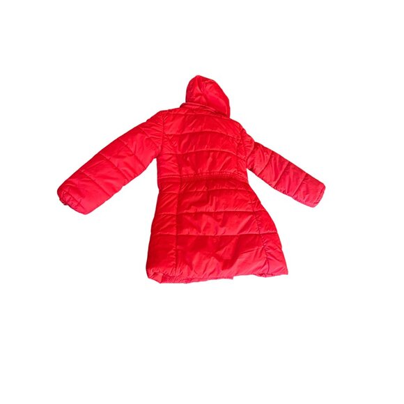 Red Quilted Girls Hooded Jacket With Bow Detail By MIMANIA Size 14 Made In Peru - Picture 5 of 5